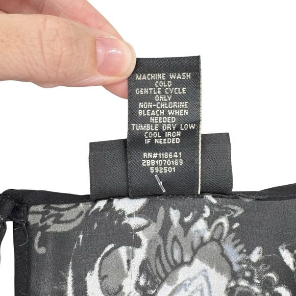 Lane Bryant Black & White Mixed Paisley Print Ruffle Sleeve Sheer Chiffon Blouse - Picture 11 of 11